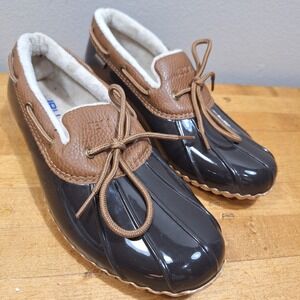JBU Woodbury Duck Shoes Womens 8.5M Brown Waterproof Faux Fur Lined Rain Boots